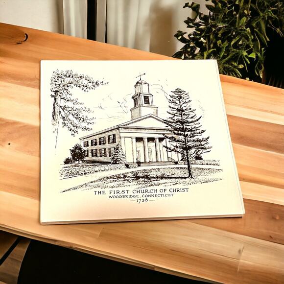 The First Church Of Christ Woodbridge, Connecticut 1738 trivet ceramic tile - Picture 1 of 10